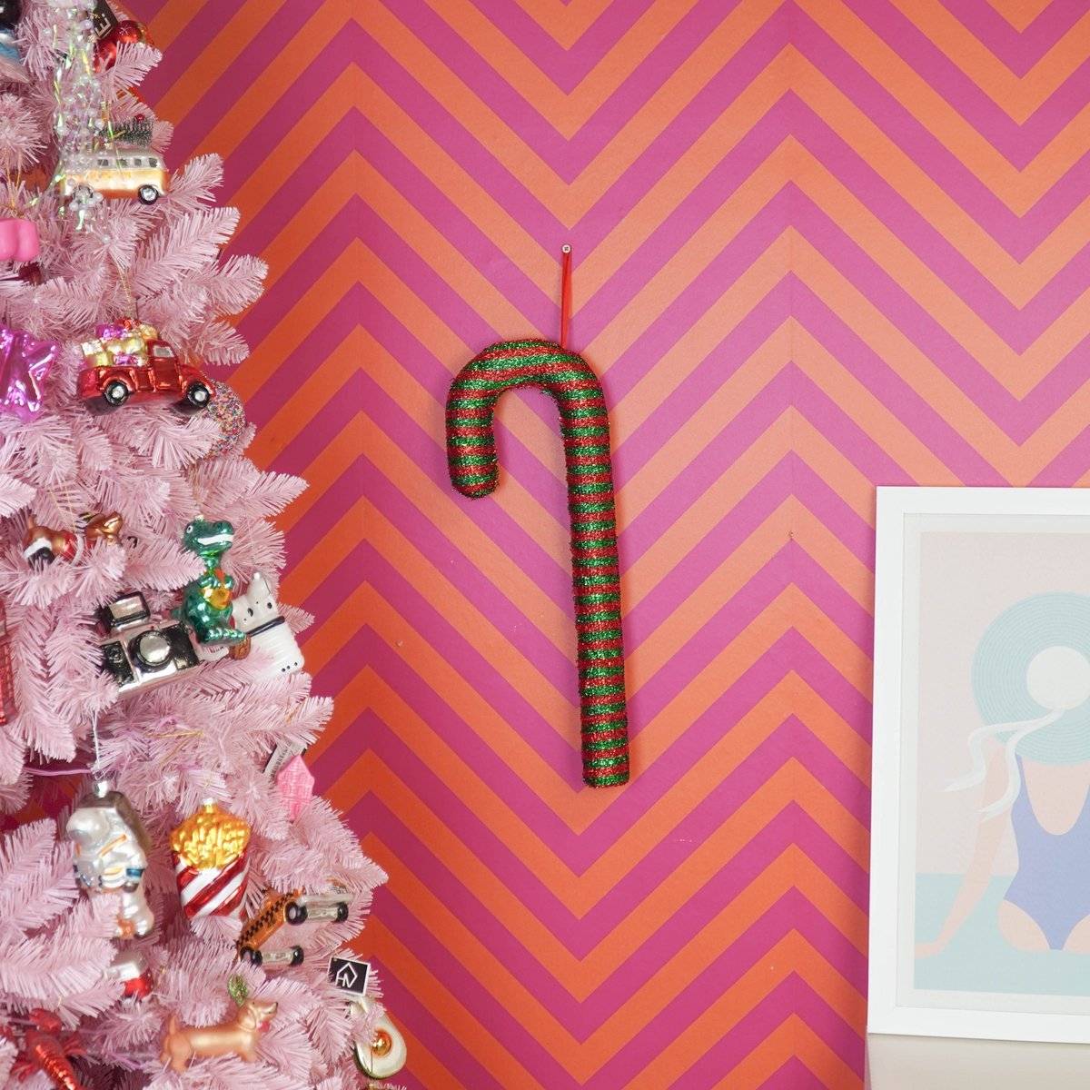 Kerstdecoratie - Zuurstok - Schuim - Groen/Rood - 52cm