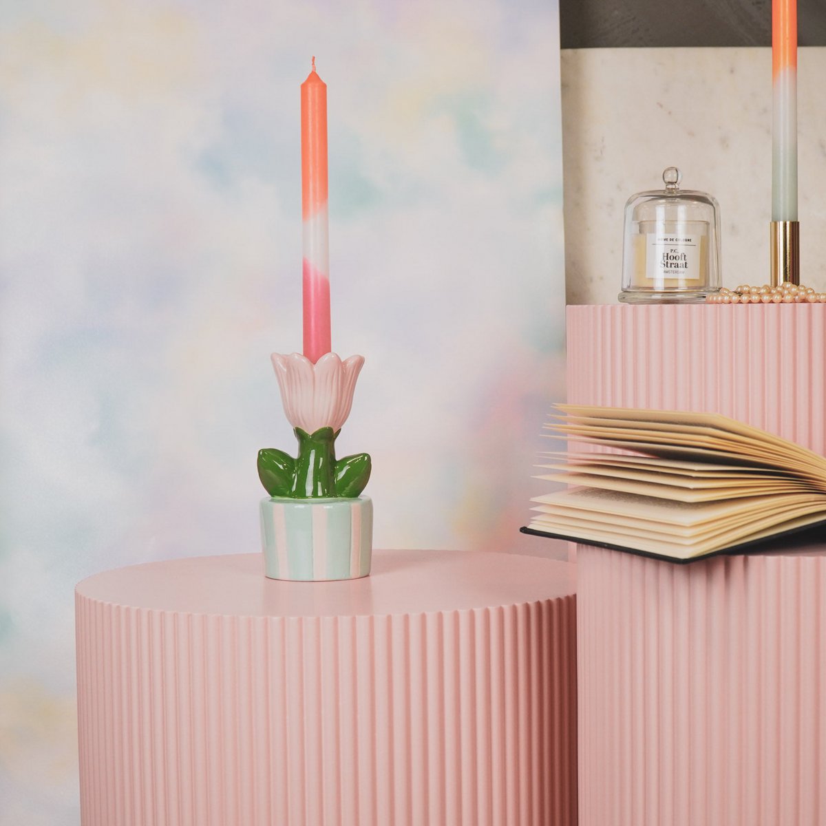 Kaarsen - neon roze/wit/neon rood (set van 4)