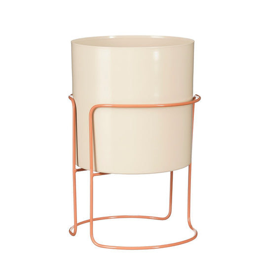 Collins Bloempot op Standaard - H33 x Ø22 cm - Metaal - Off-white, Perzik