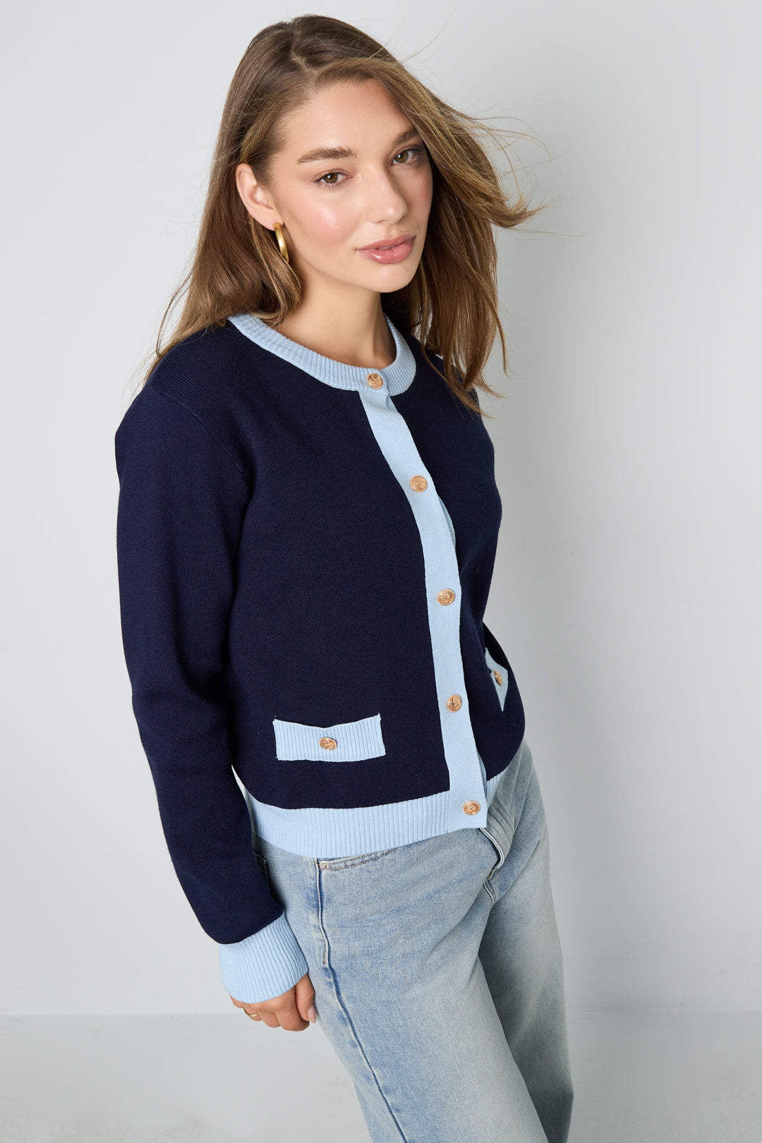 Gebreide Polyester Vrouwen Trui Casual Kleurcontrast