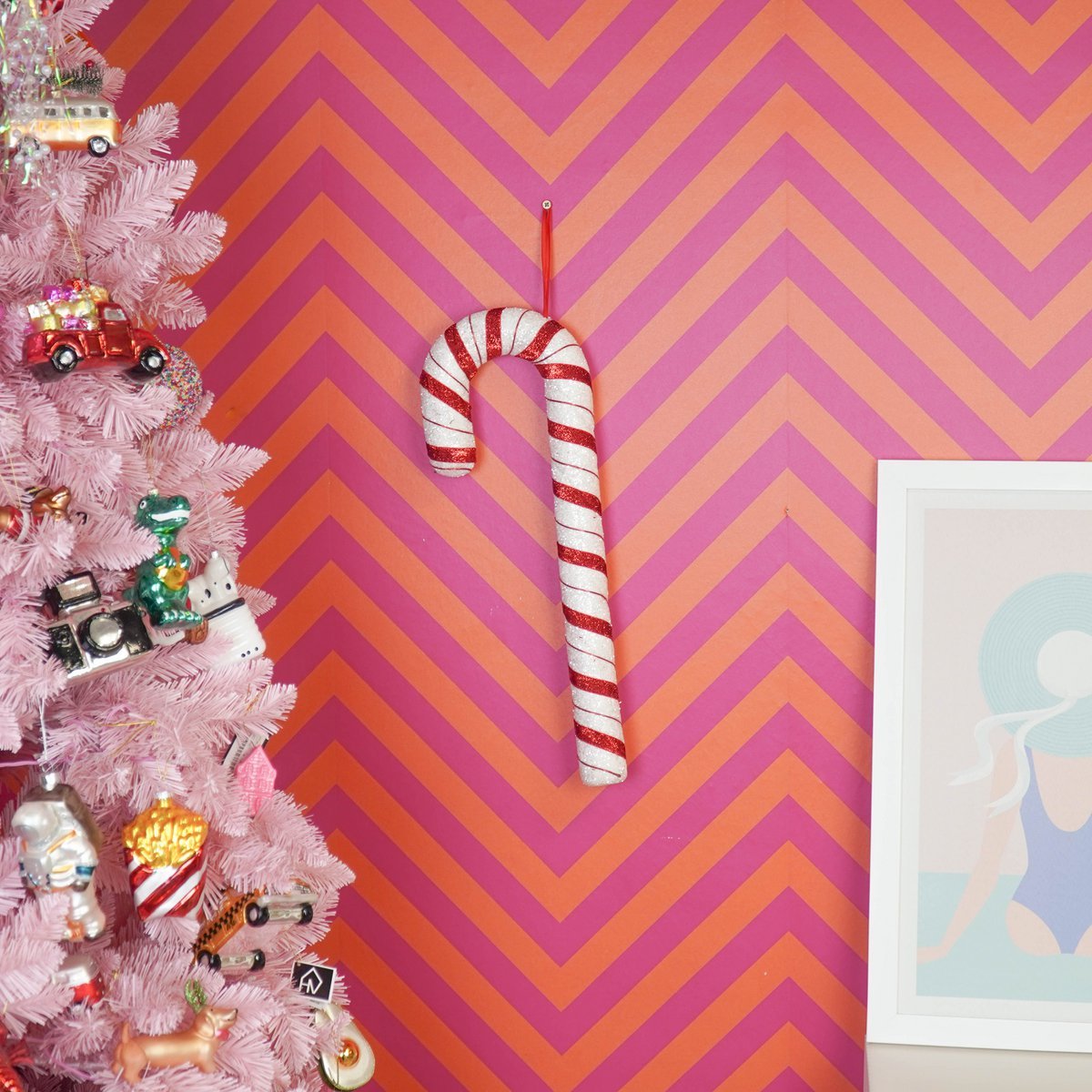 Decoratie - Zuurstok - Schuim - Wit/Rood - 52cm