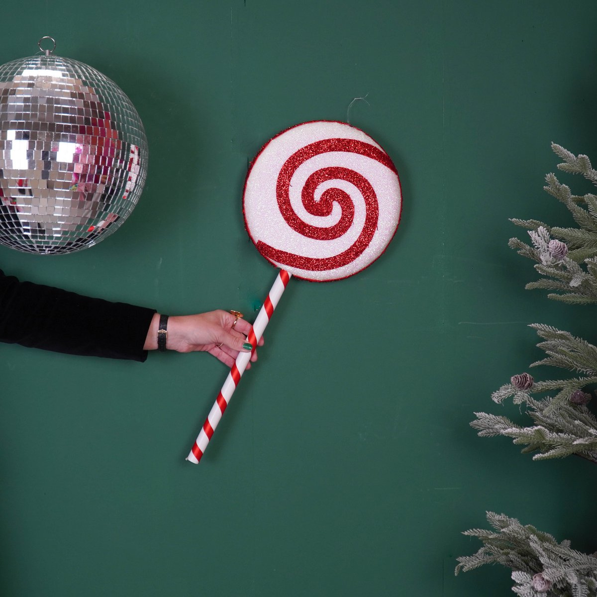 Kerstdecoratie - Lolly Pop - Foam - Wit/Rood - 25x63cm