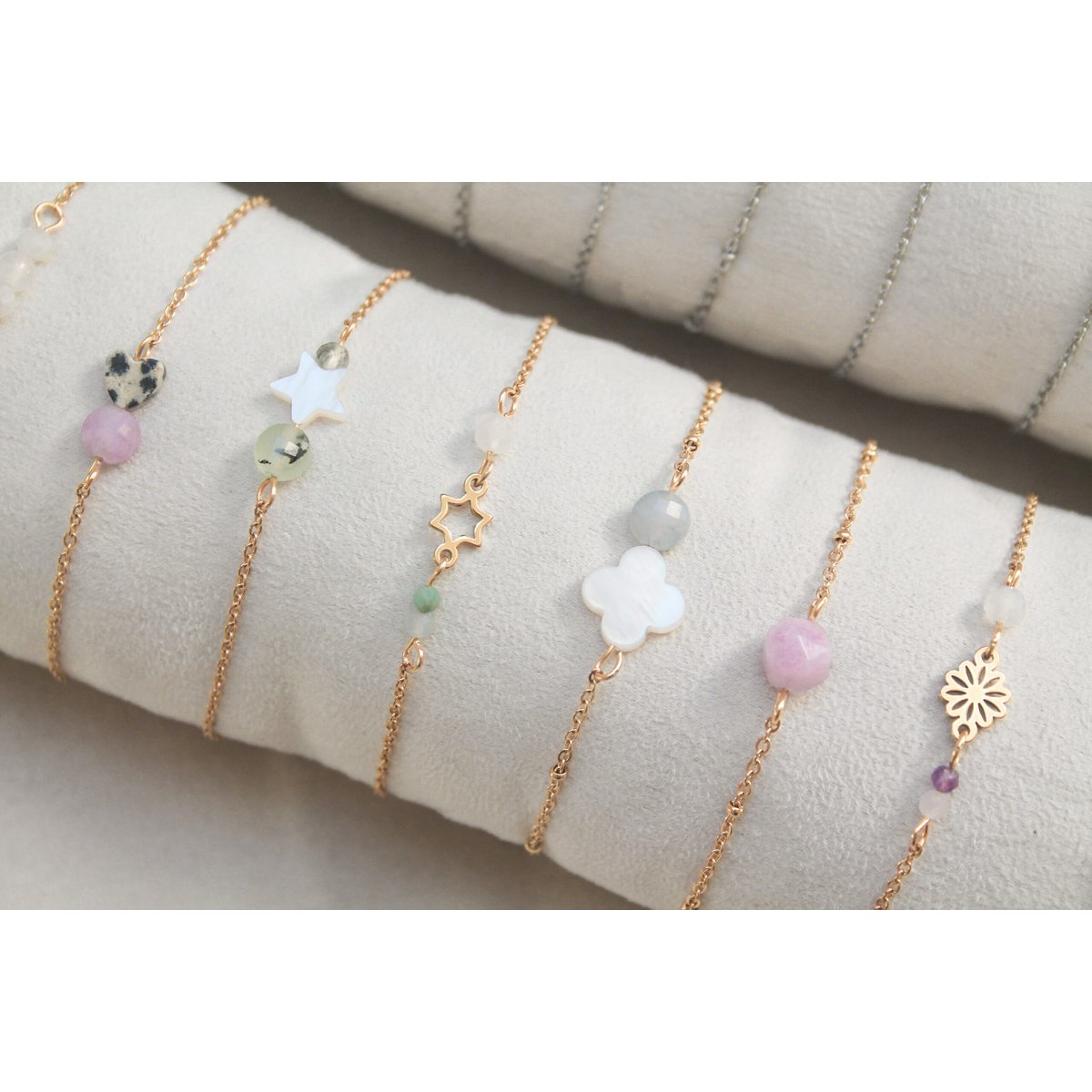 Armbandje Jaspis Hartje & Chalcedoon - Goud