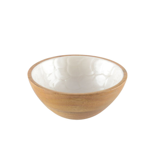 Houten parelwit kom 18 cm houten parel