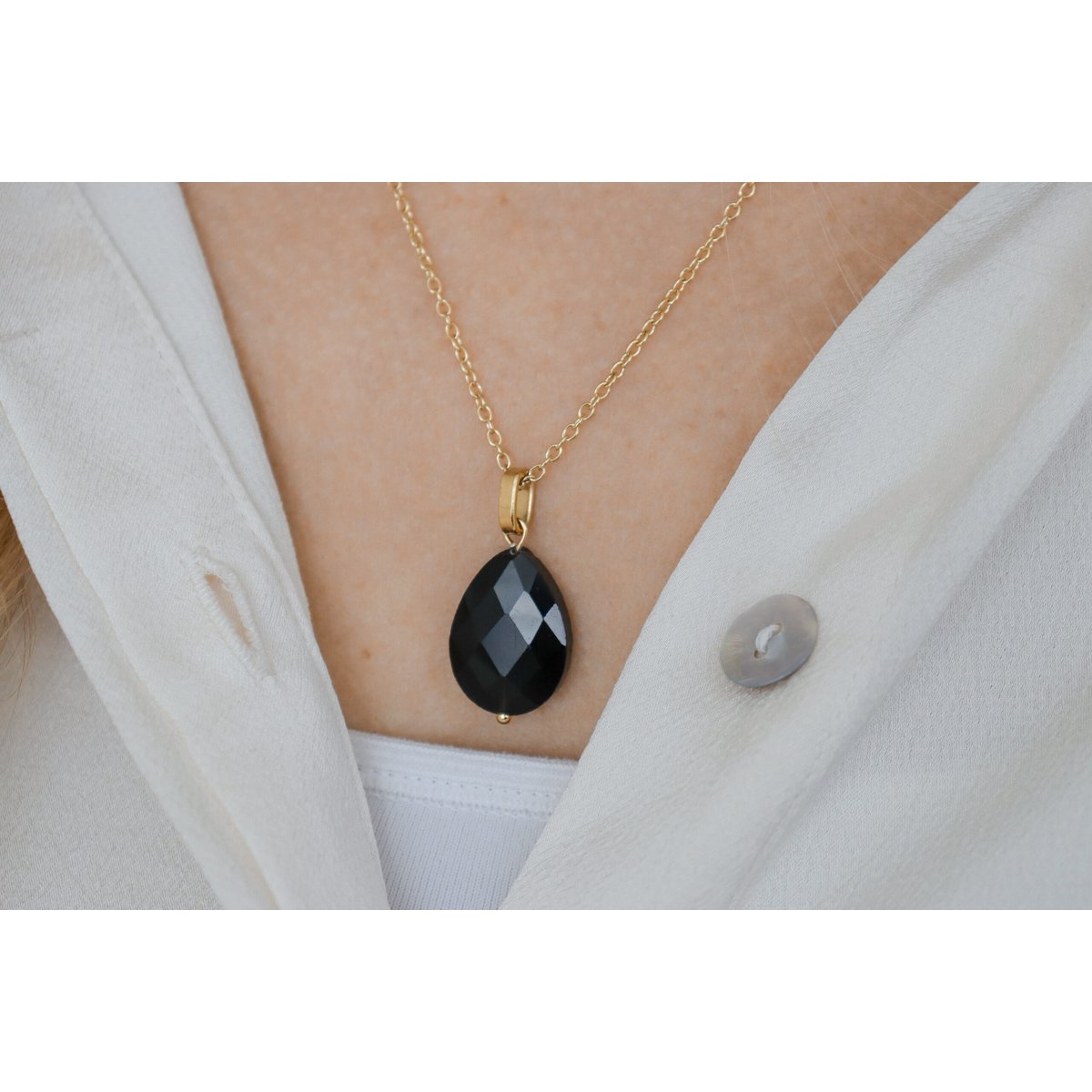 Gouden Facet Zwart Agaat Ketting