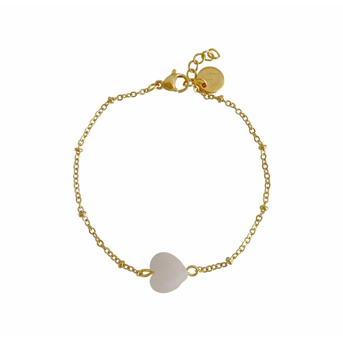 Rozenkwarts Hart Armband & Hart Bedel - Goud