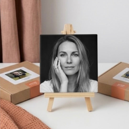 Handgemaakte fototegel – incl. staander en cadeaubox