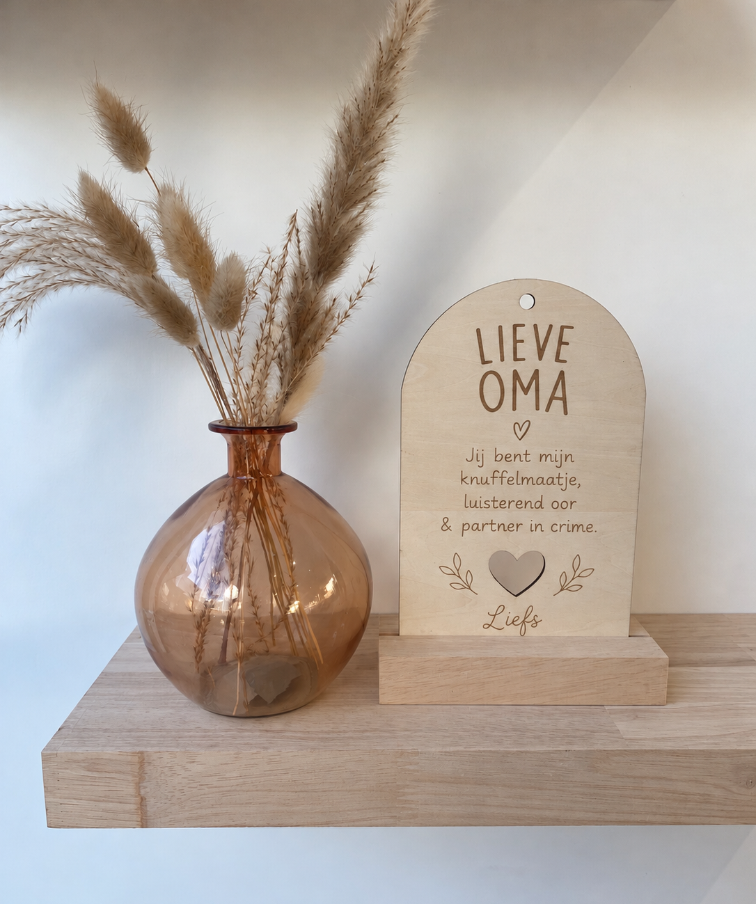 Houten bordje + eiken staander – Lieve Meter, Peter & meer