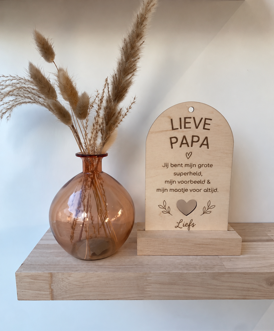 Houten bordje + eiken staander – Lieve Meter, Peter & meer