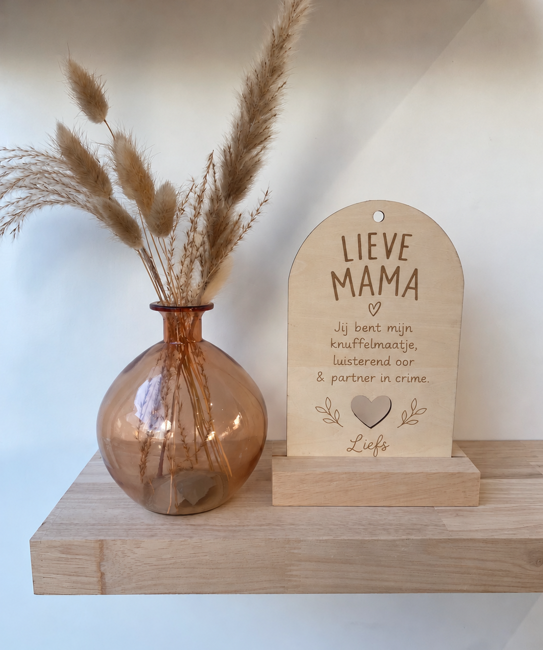 Houten bordje + eiken staander – Lieve Meter, Peter & meer