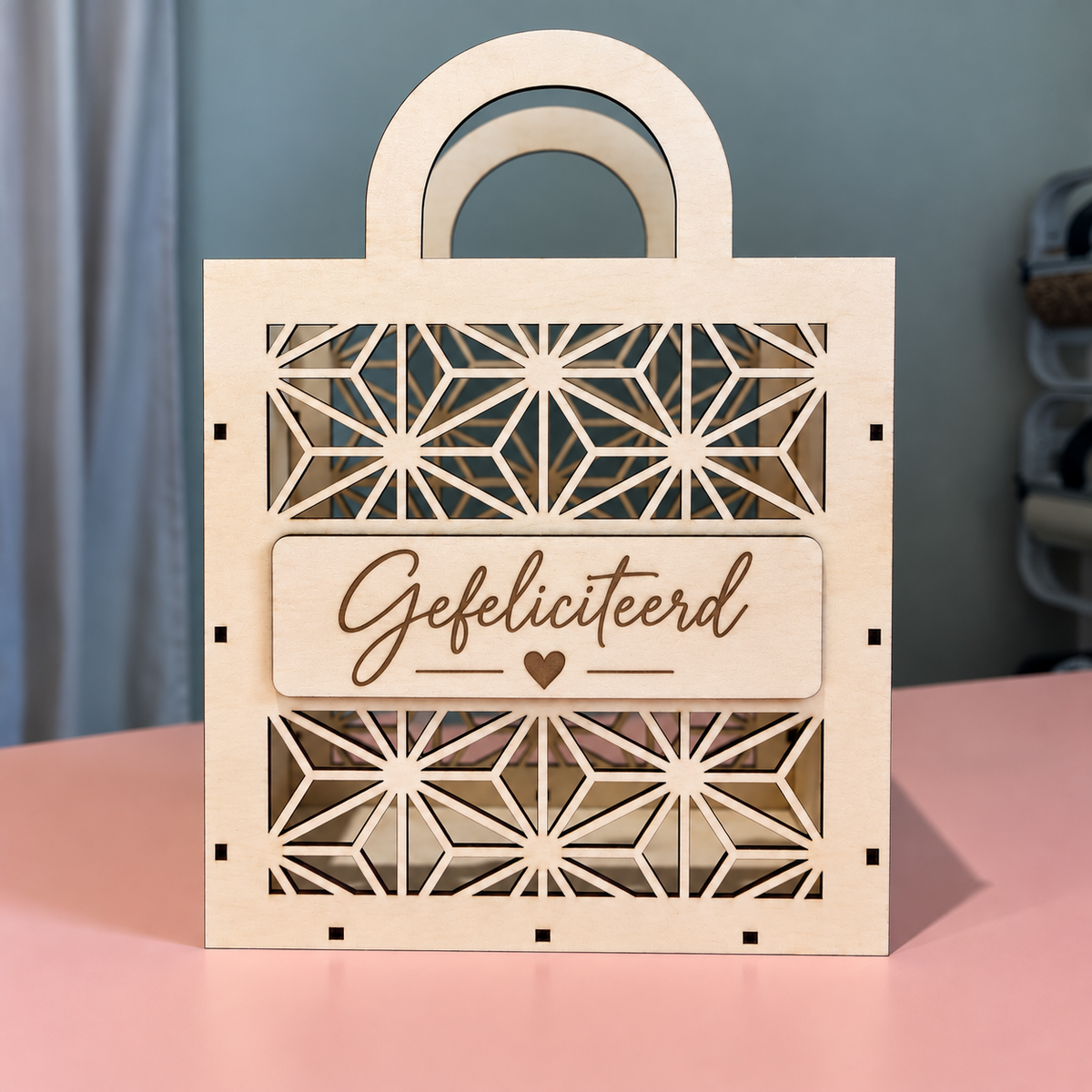 Houten cadeautas met tekst naar keuze 🤎