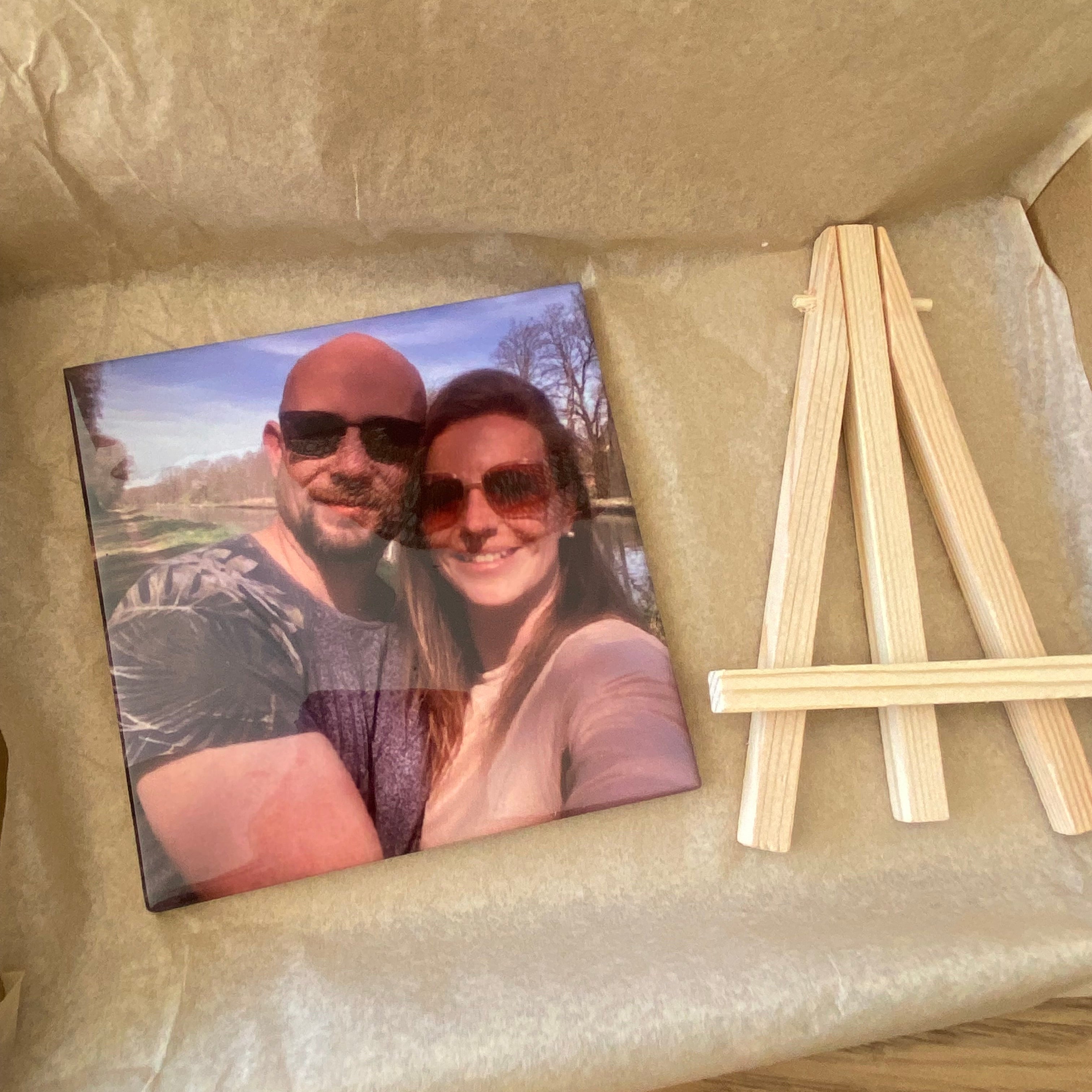 Handgemaakte fototegel – incl. staander en cadeaubox