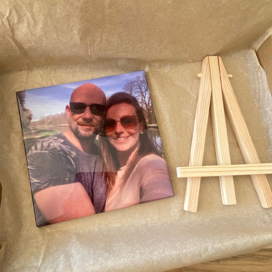 Handgemaakte fototegel – incl. staander en cadeaubox