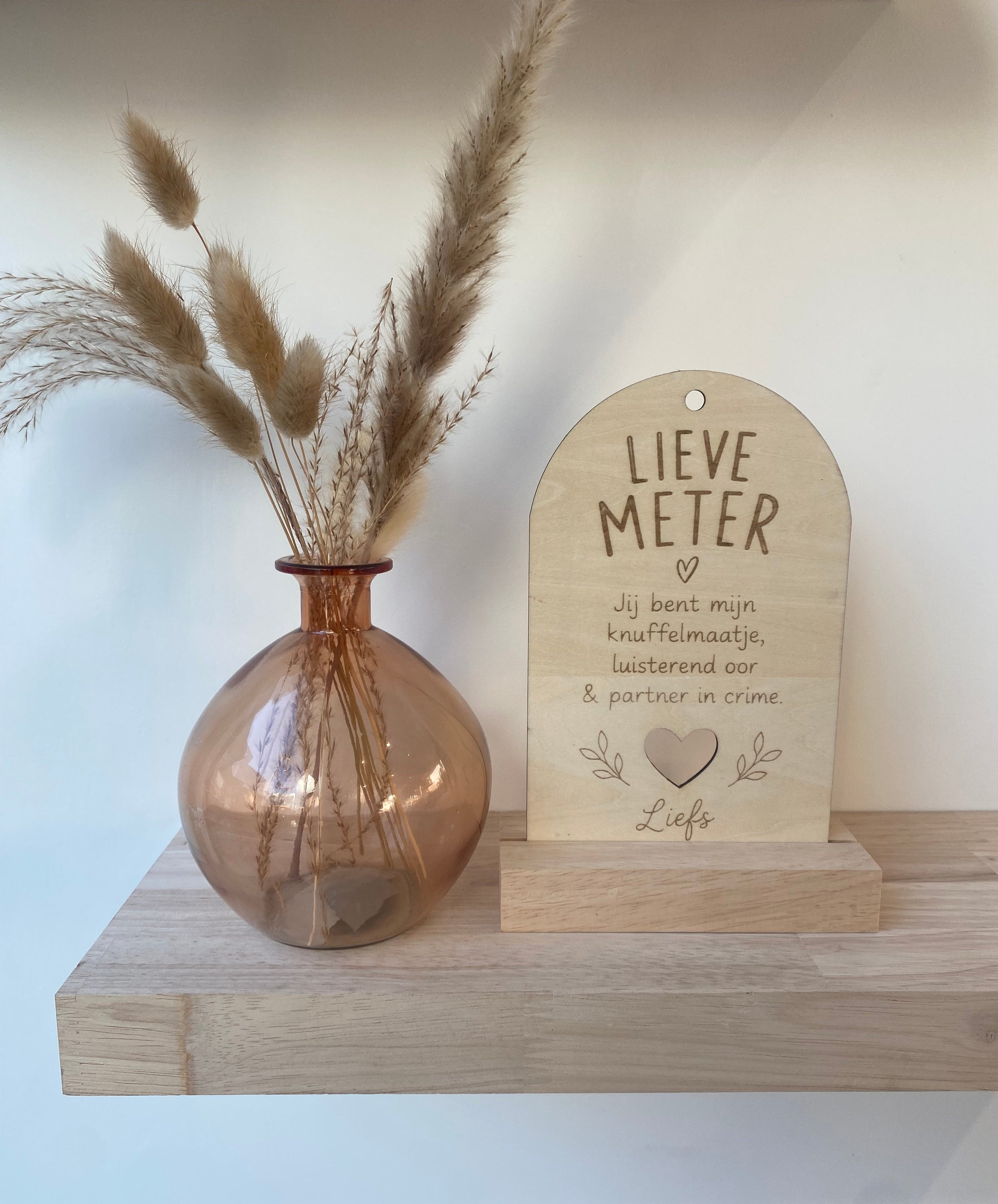Houten bordje + eiken staander – Lieve Meter, Peter & meer