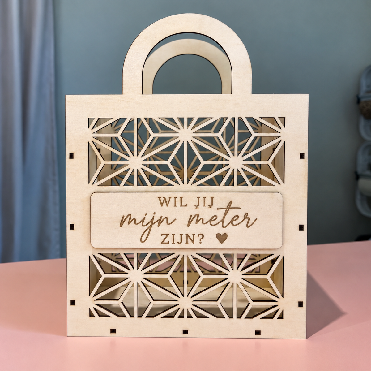 Houten cadeautas met tekst naar keuze 🤎