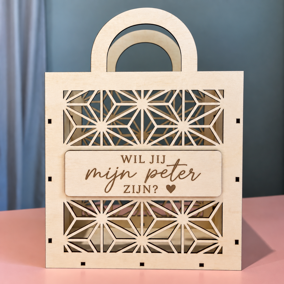 Houten cadeautas met tekst naar keuze 🤎