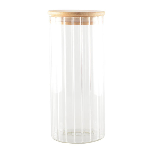9x9x20cm glas- en houten opbergpot
