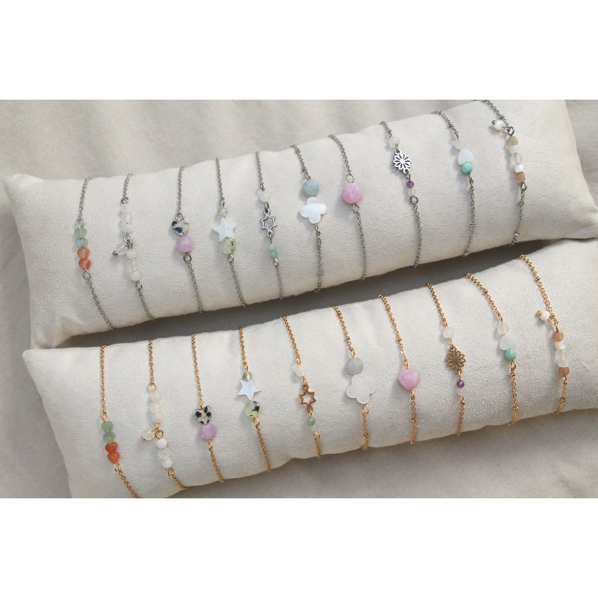 Armbandje Jaspis Hartje & Chalcedoon - Zilver