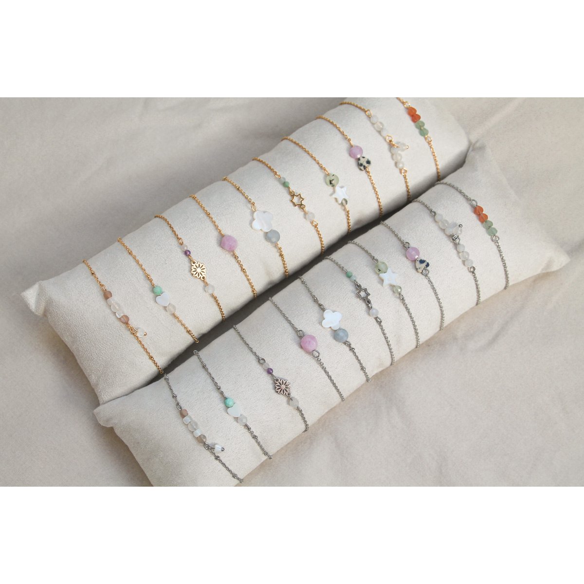 Armbandje Jaspis Hartje & Chalcedoon - Goud