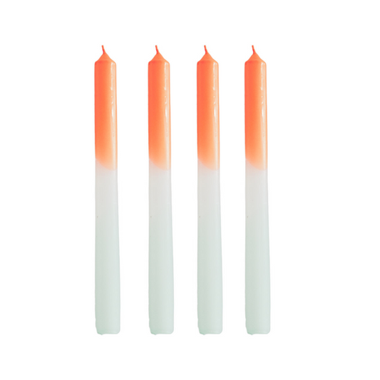 Kaarsen - oranje/wit/mintgreen (set van 4)