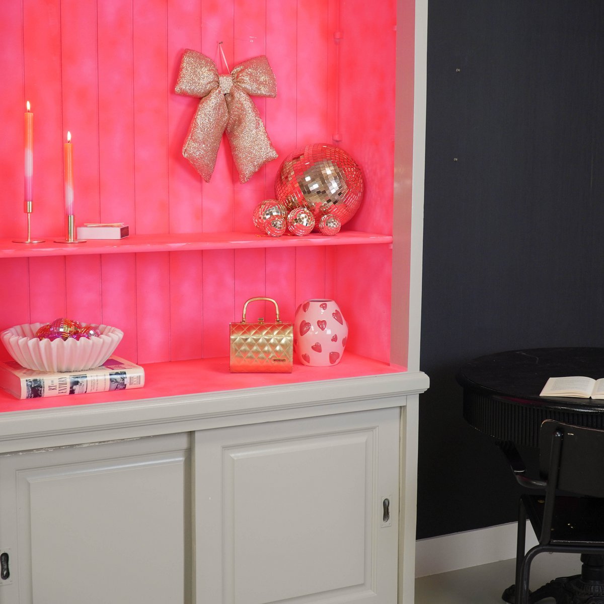 Kerstdecoratie - Strik - Goud - Glitterstof - 32x40cm