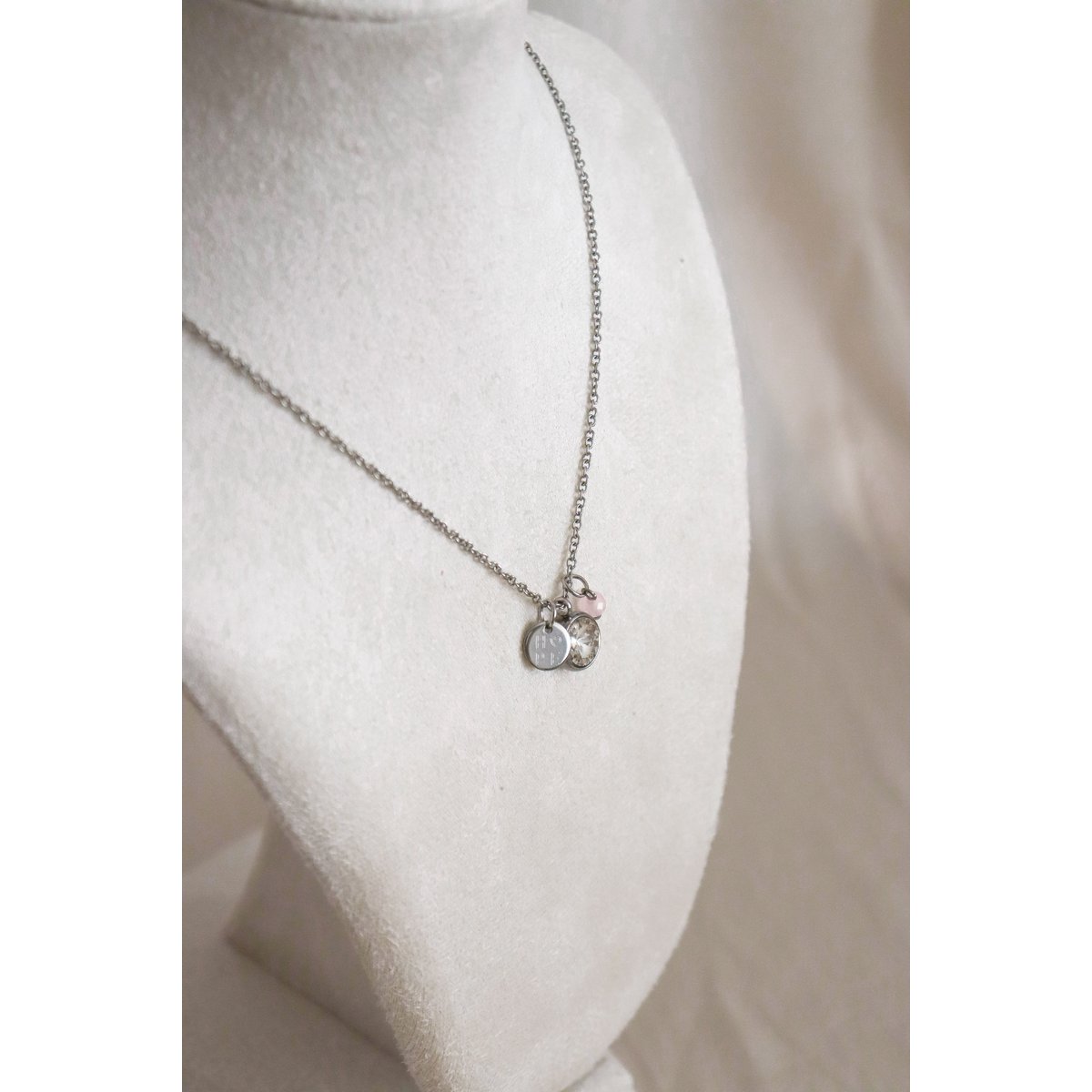 Hoop & Rozenkwarts Ketting - Zilver