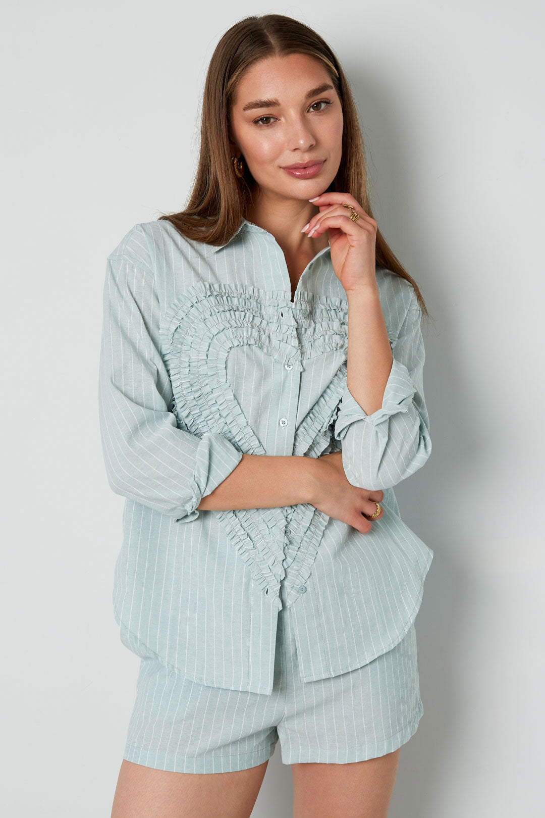 Overhemd Casual Stripes Hart Ruffle Detail - Meerdere kleuren