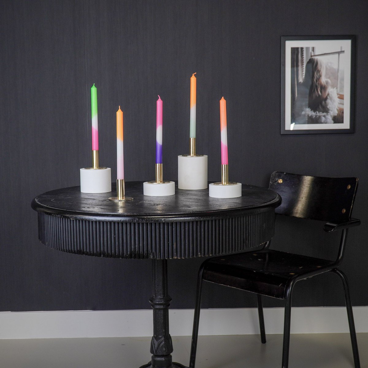 Kaarsen - neon roze/wit/neon rood (set van 4)