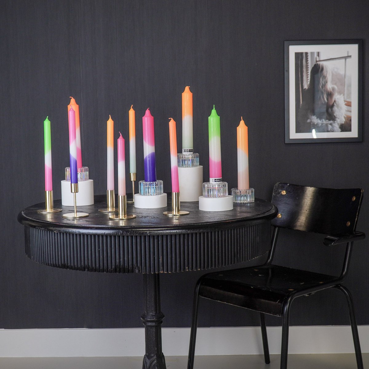 Kaarsen - groen/wit/roze (set van 4)