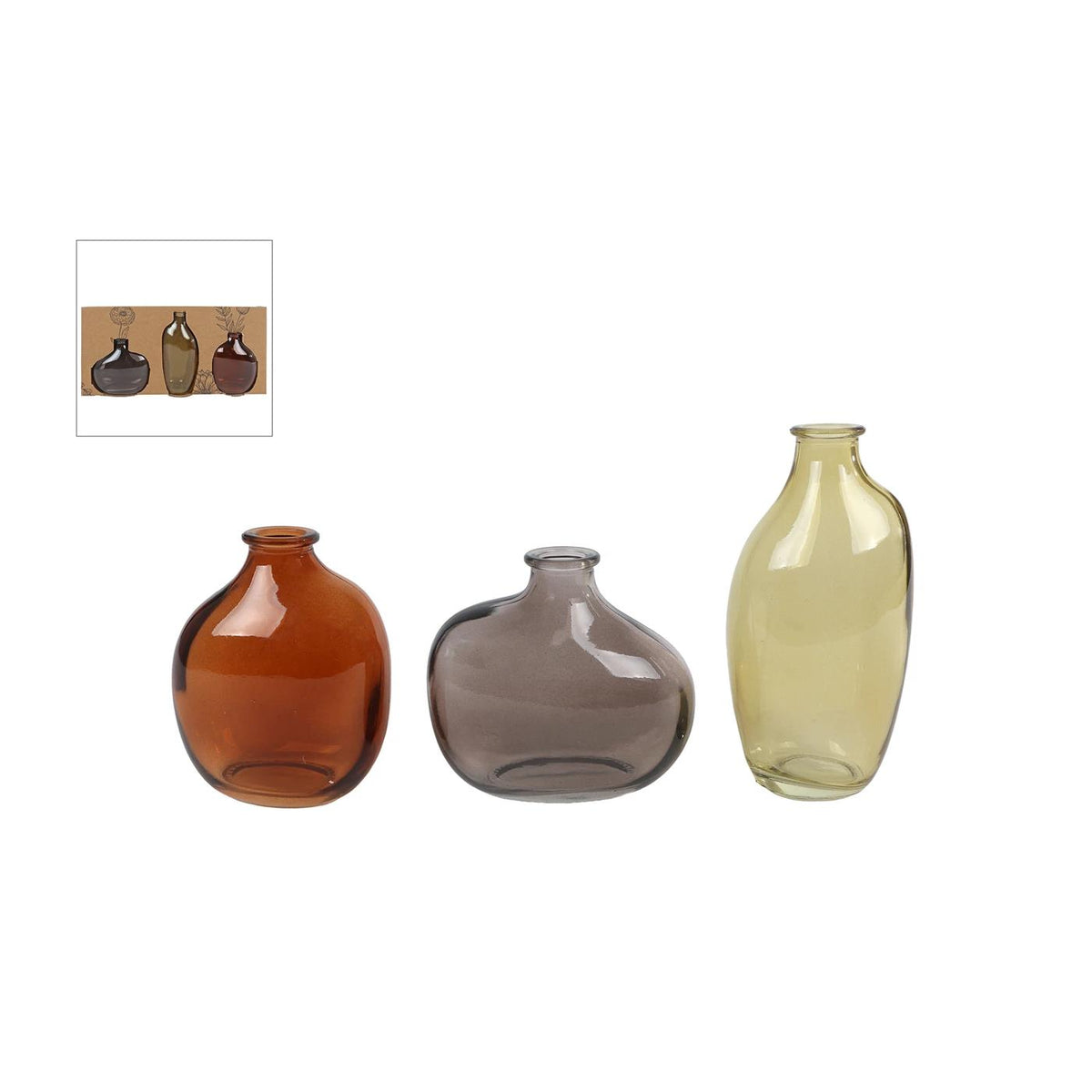 Vaas glas 3-delig - bruin/groen/grijs