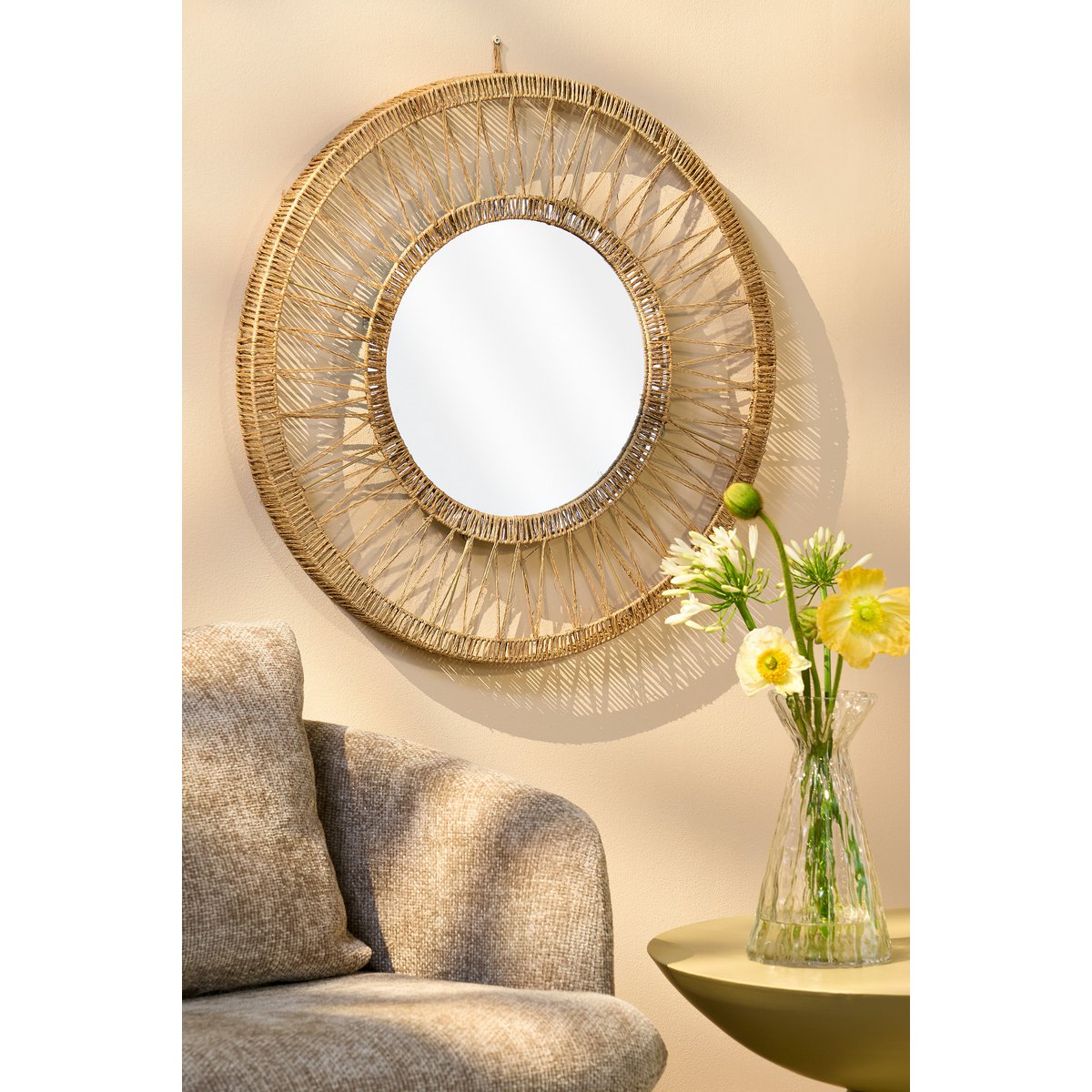 Ludy Wandspiegel - H5 x Ø70 cm - Jute - Lichtbruin