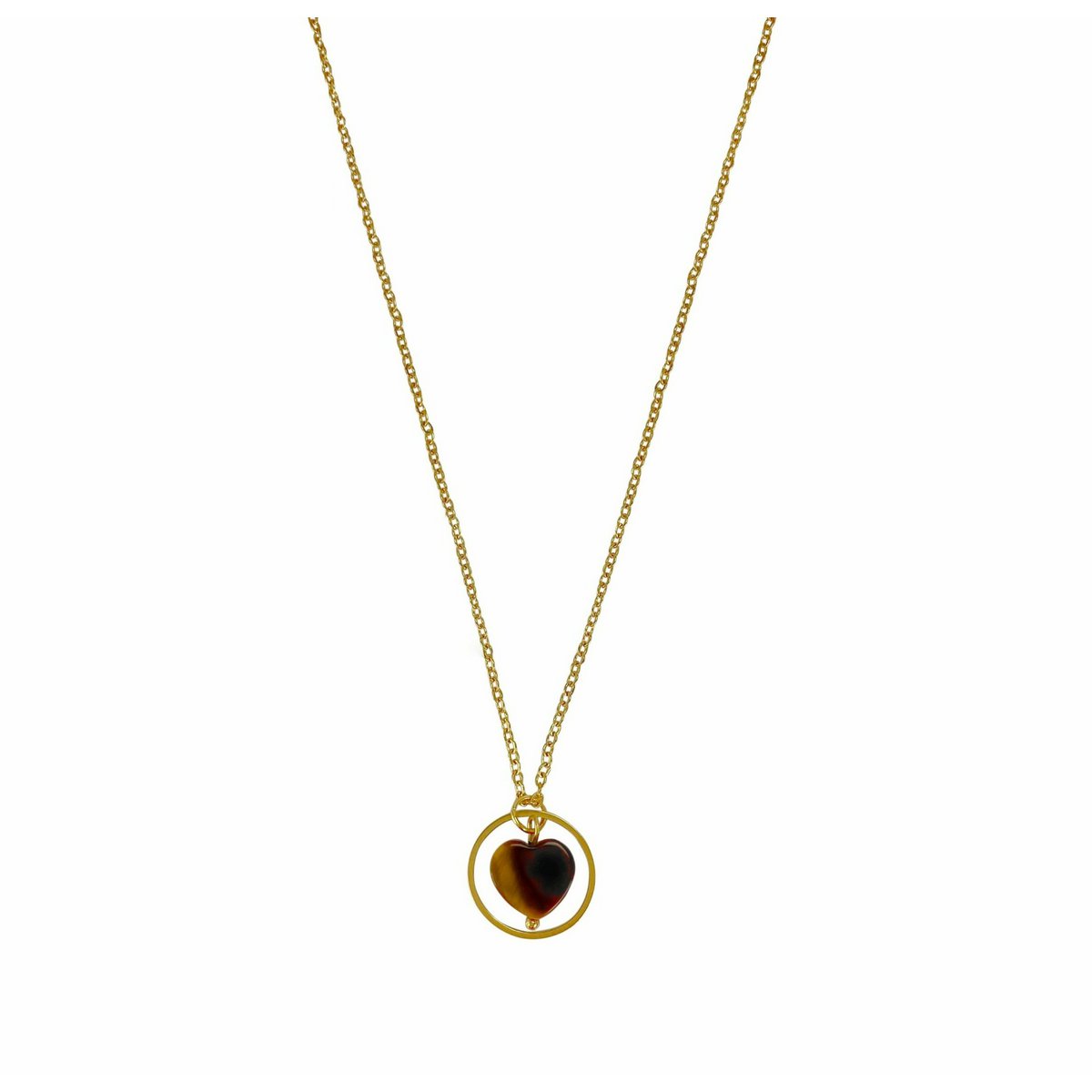 Ketting Tijgeroog Hartje Ring - Goud