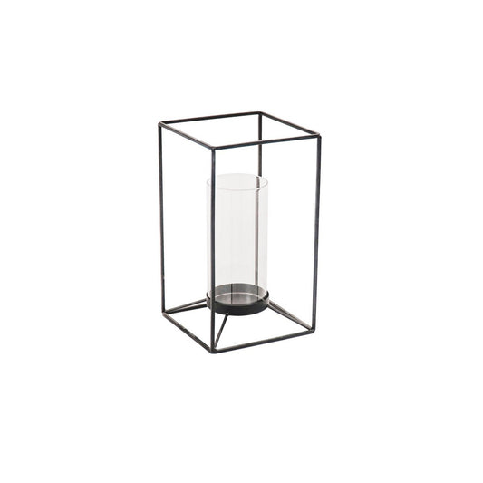 Lantaarn - metaal/glas - zwart - 14,5x14,5x25cm