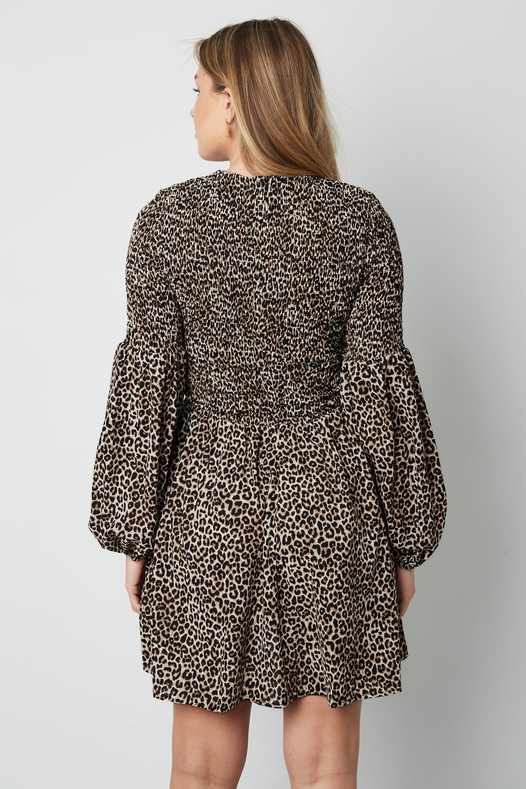 Mini Jurk Luipaardprint Puff Mouw