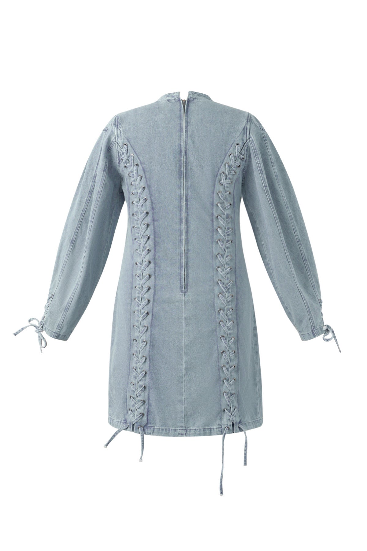 Denim Dress Elegant Tie-up Solid Color