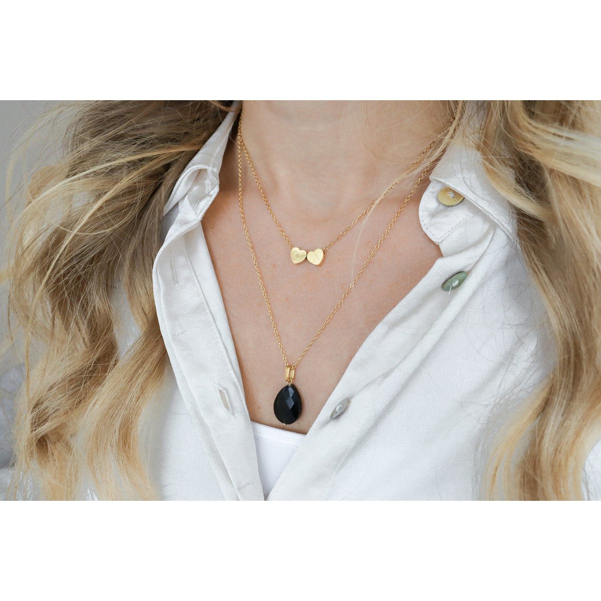 Gouden Facet Zwart Agaat Ketting