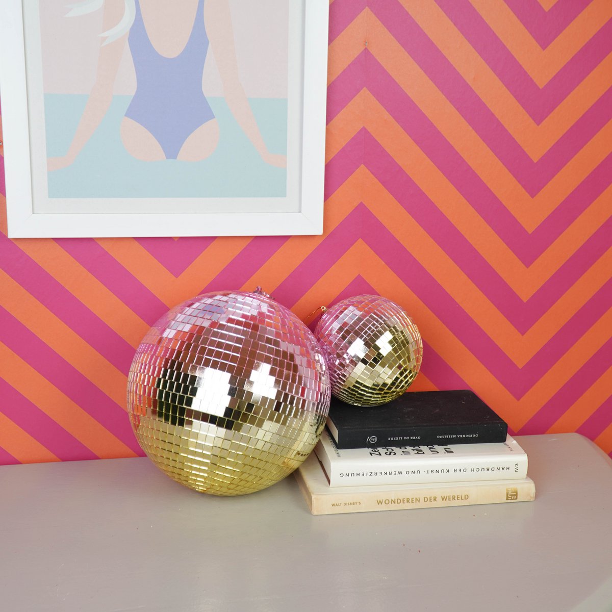 Kerstdecoratie - Kersthanger - Discobal - Foam - Roze/Goud - 25x25x25cm