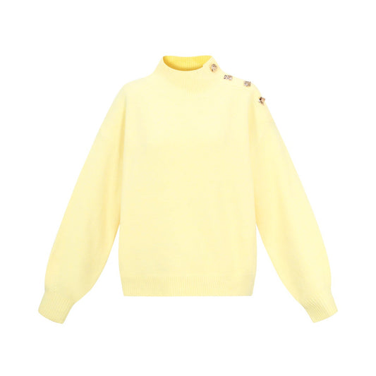 Gebreide Polyestervezel Vrouwen Trui met Schildkraag Casual Eenvoudige Kleur