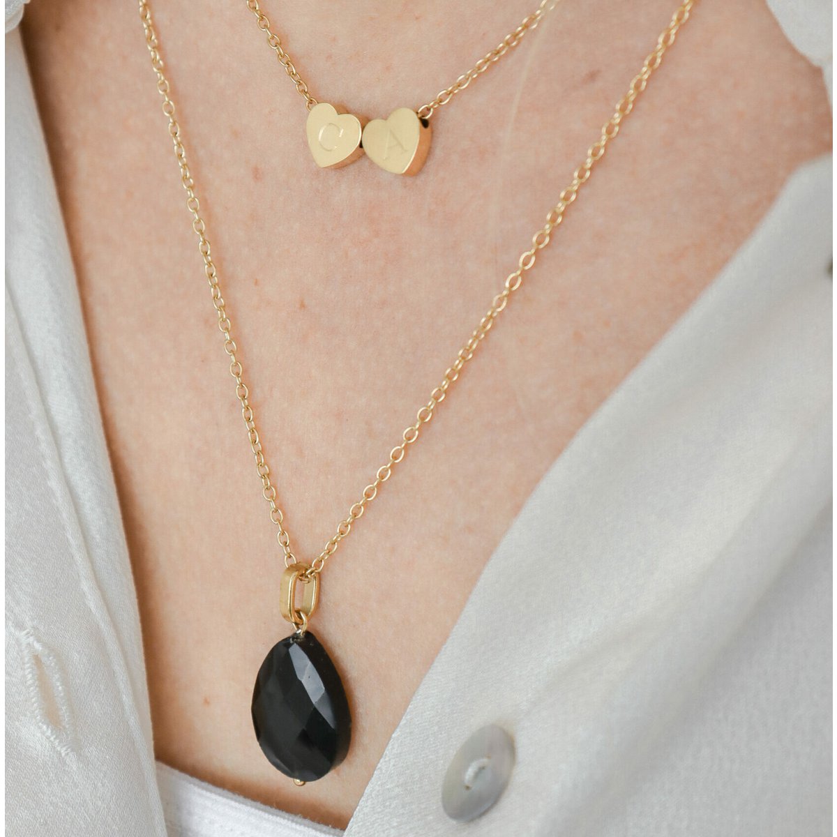 Gouden Facet Zwart Agaat Ketting