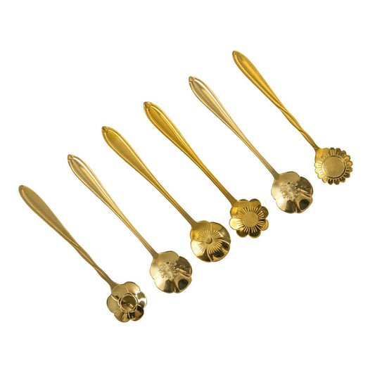 GOUDEN BLOEMEN CAKE LEPELS - SET VAN 6