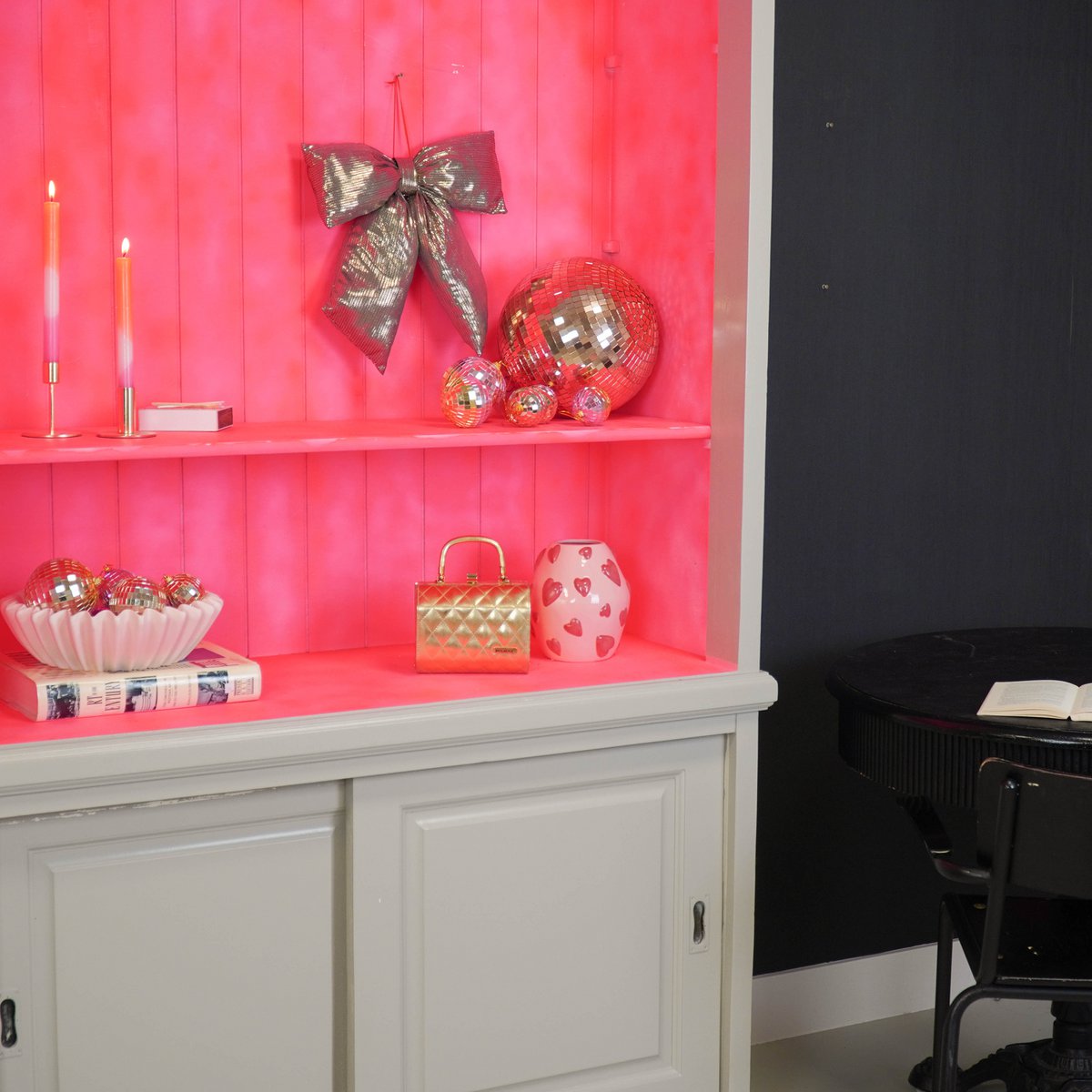 Kerstdecoratie - Strik - Zwart/ Goud - Stof - 32x40cm