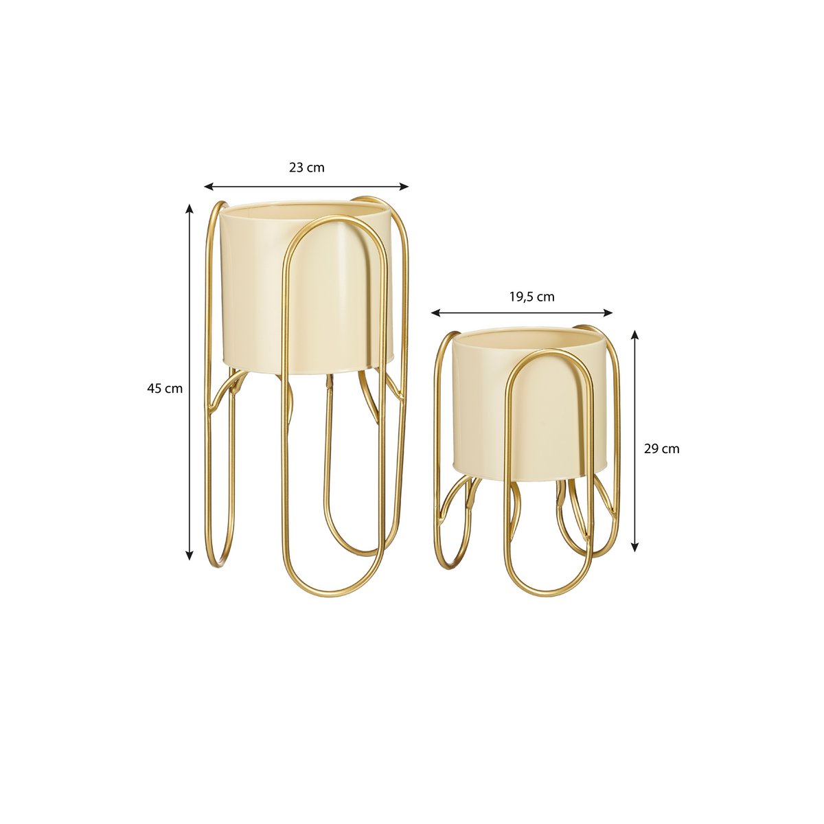 Donau Bloempot op Standaard - Set van 2 - Metaal - H45 x Ø23 cm - Lichtgeel, Goud