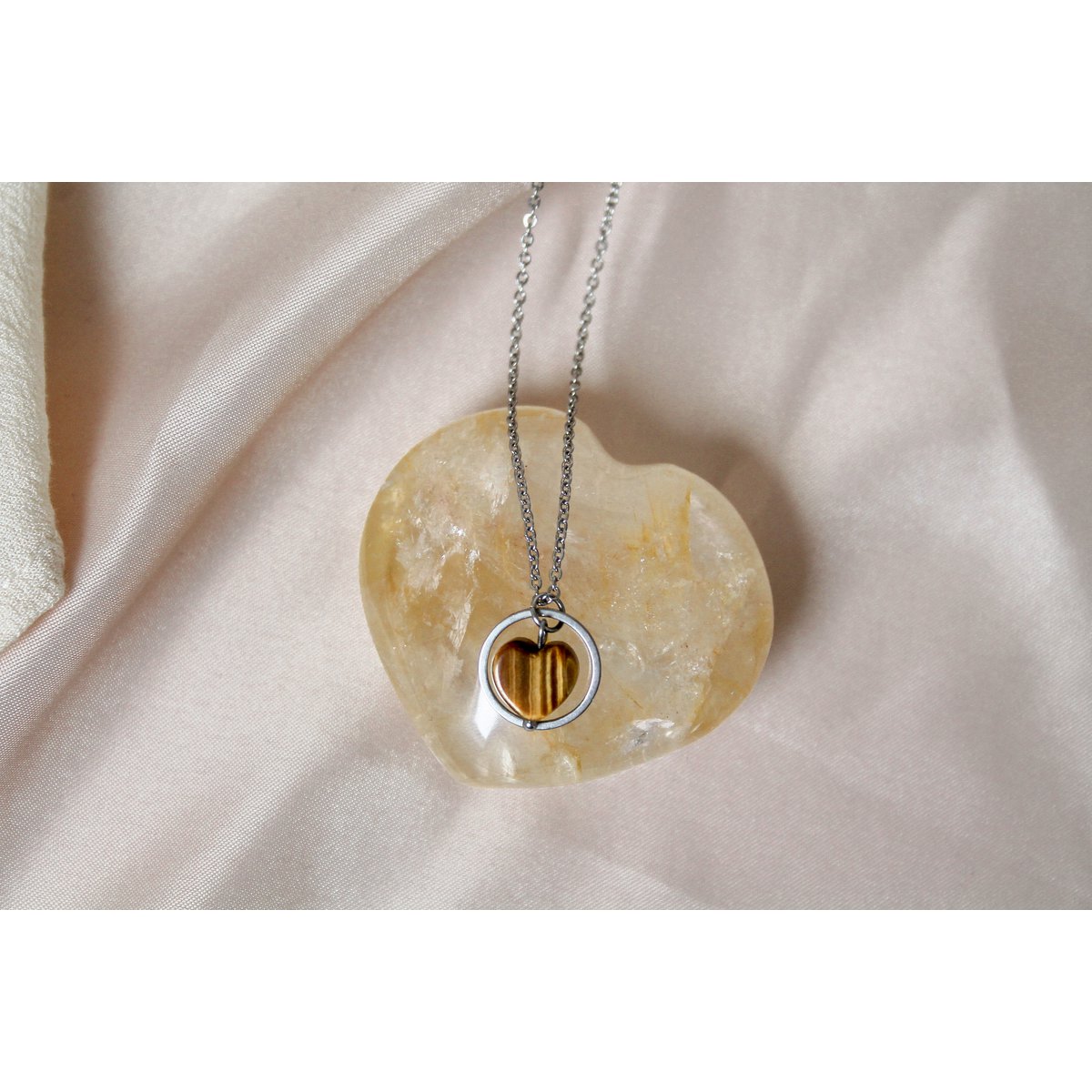 Ketting Tijgeroog Hartje Ring - Zilver