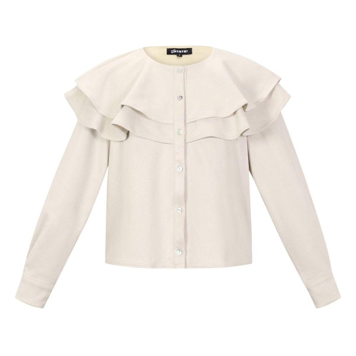 Woven Polyester Fiber Vrouwen Blouse Elegant Ruffle Trim