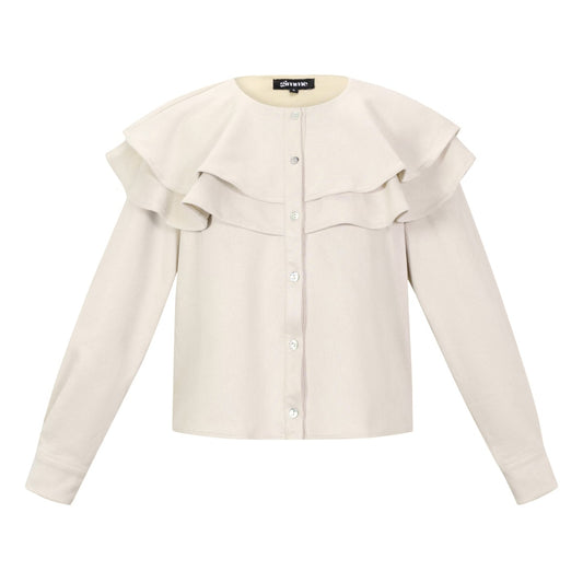 Woven Polyester Fiber Vrouwen Blouse Elegant Ruffle Trim