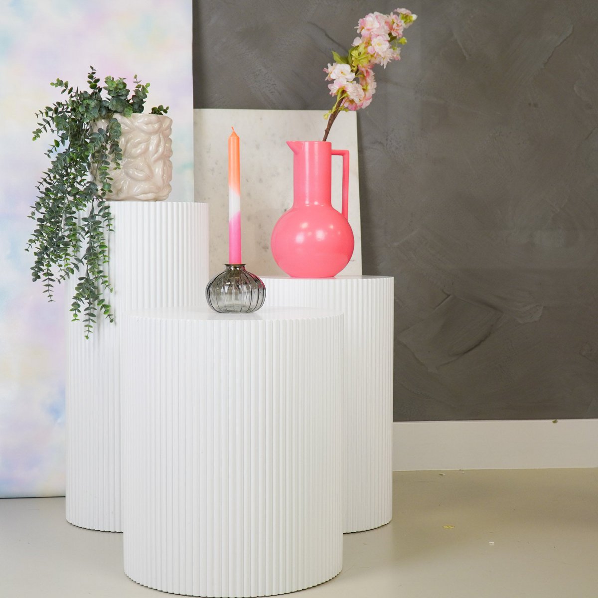 Kaarsen - neon roze/wit/neon rood (set van 4)