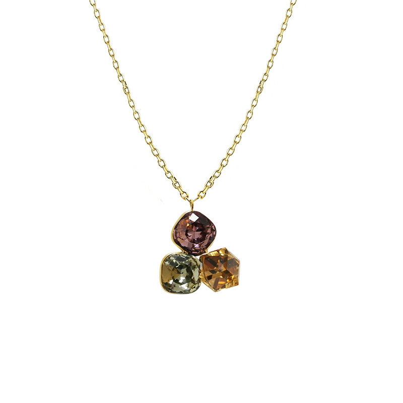 Ketting met drie kristallen hanger - goud