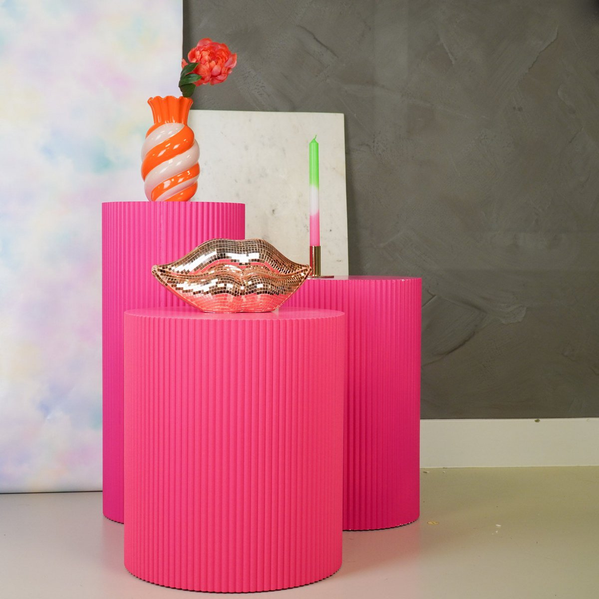 Kaarsen - groen/wit/roze (set van 4)