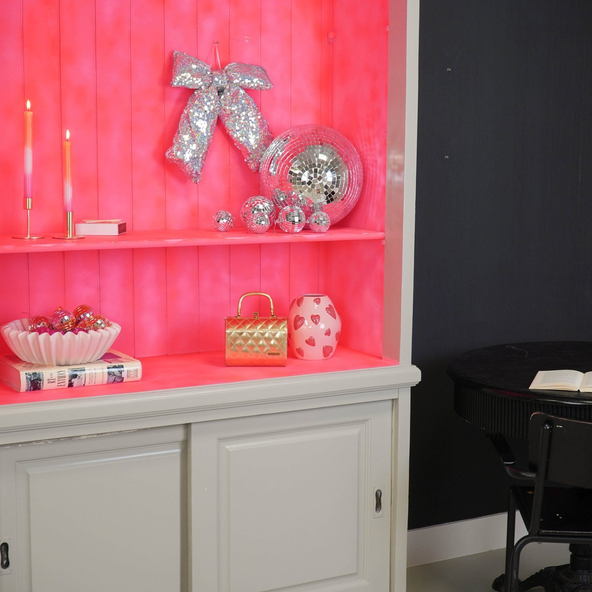 Kerstdecoratie - Strik - Pailletten Stof - Zilver - 32x40cm