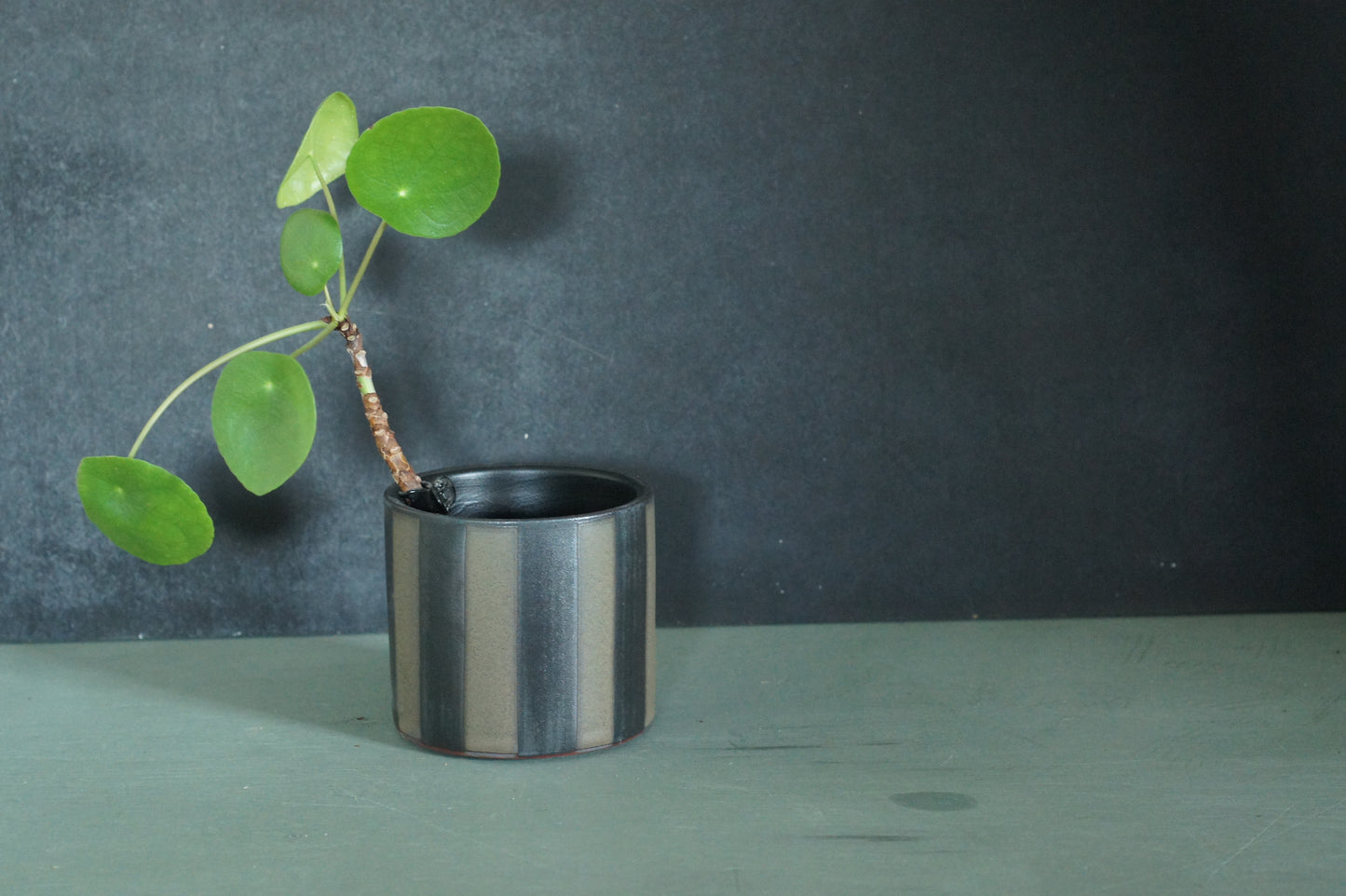 Bloempot gestreept groen